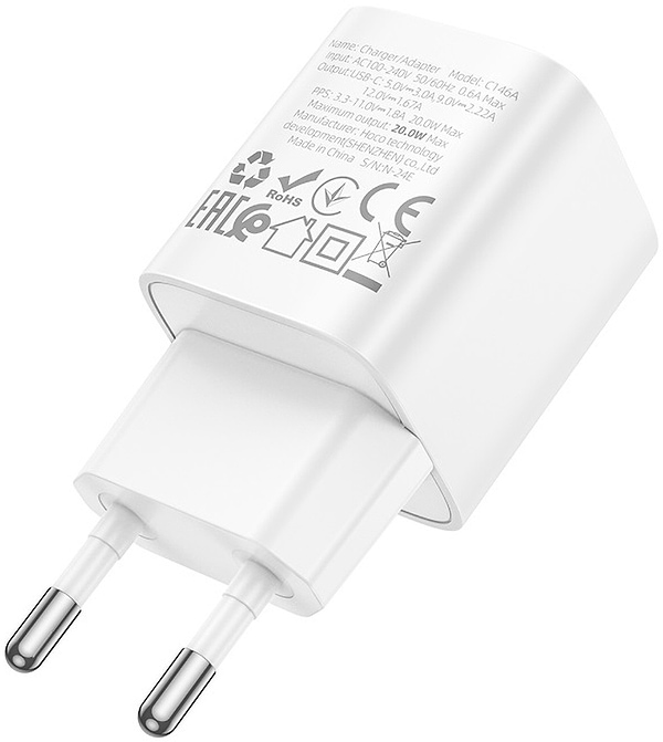 Фото - Мережевий зарядний пристрій HOCO C146A PD20W charger (EU) White (6942007630245)