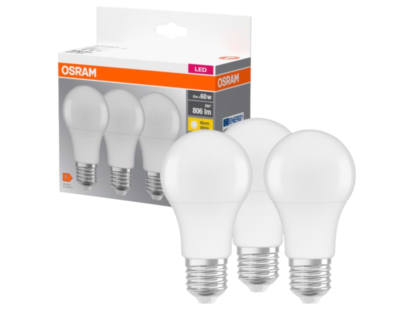 Лампочка світлодіодна Osram LED E27 8.5Вт 2700К 806Лм A60 3 шт. (4099854046797)