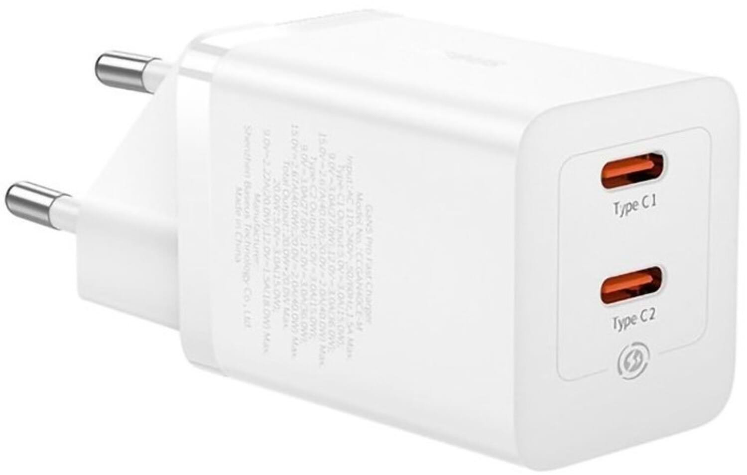 Мережевий зарядний пристрій Baseus GaN5 Pro Fast Charger C+C 40W EU White (CCGP180102) - Фото 1