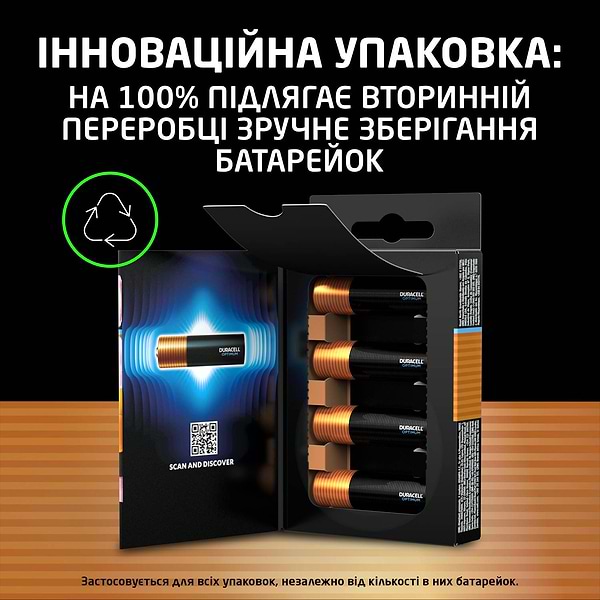 Фото - Батарейка тип AA Duracell LR06 KPD 08*10 OPTIMUM УП. 1X8 ШТ