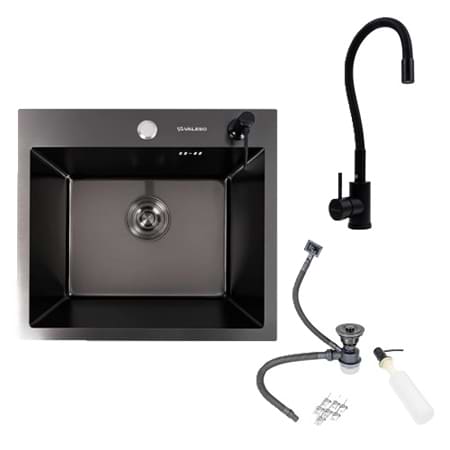Фото - Мийка кухонна+змішувач VALESO Handmade 50х45 PVD чорна +NES-ZZ45 Фото - Мийка кухонна+змішувач VALESO Handmade 50х45 PVD чорна +NES-ZZ45