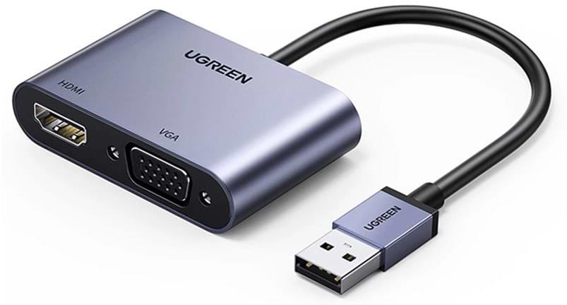 Перехідник HDMI UGREEN CM449 USB 3.0 to HDMI+VGA Converter Gray (20518) - Фото 1