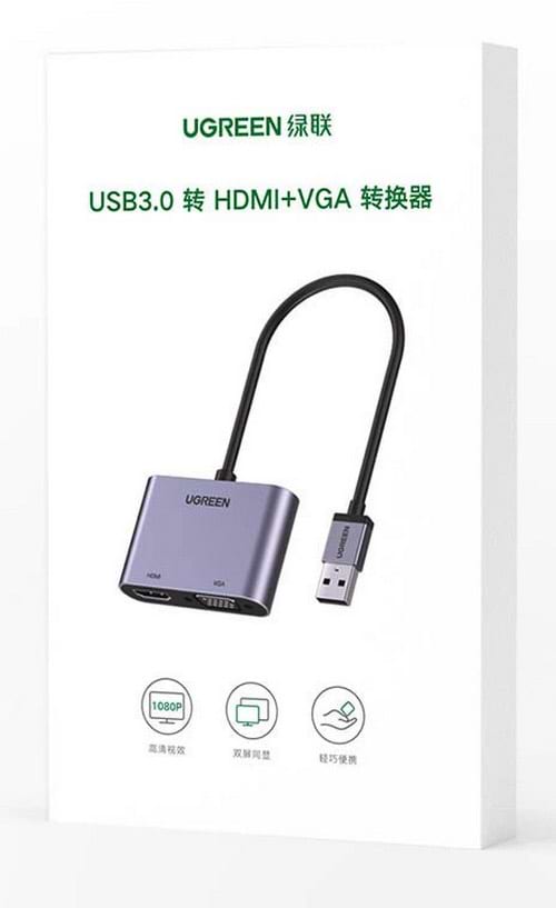 Фото - Переходник HDMI UGREEN CM449 USB 3.0 to HDMI+VGA Converter Gray (20518)