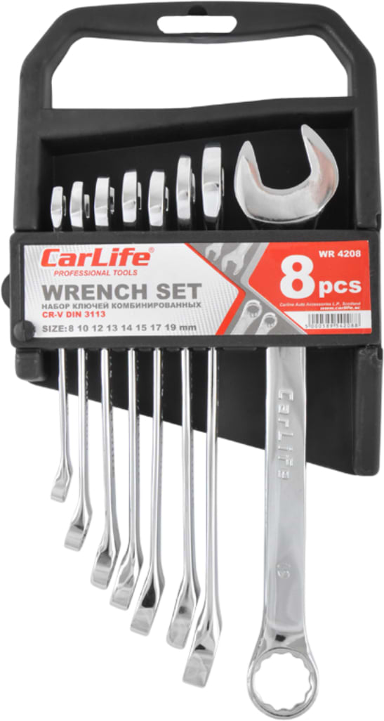 Набор комбинированных ключей CarLife CR-V 8-19 мм 8 шт. (WR4208)