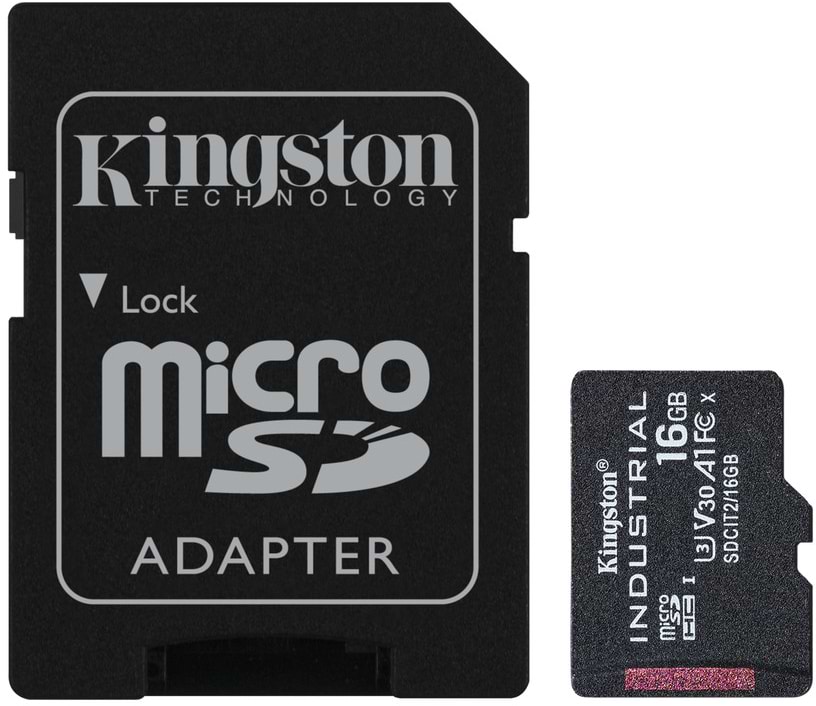 Карта памяти Kingston 16GB microSDHC Industrial C10 A1 pSL C Card + SD Adapter (SDCIT2/16GB)