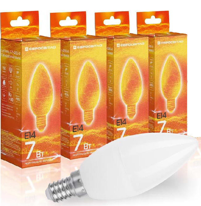 Лампочка світлодіодна Євросвітло 7Вт 4200К С-7-4200-14 E14 4 шт. (000056870)