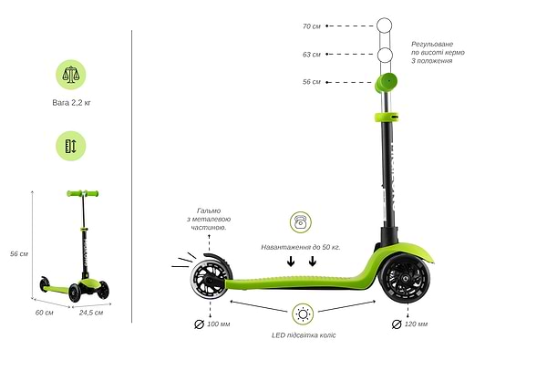 Фото - Триколісний самокат Miqilong Alamo Зелений (ALAMO-125-GREEN)