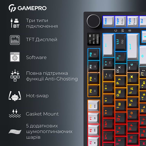 Фото - Клавіатура бездротова ігрова GamePro Asgard Valhalla Pro 75% Wireless/Bluetooth/USB Black (MK160B-D-Pro)