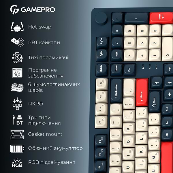 Фото - Уценка - Клавиатура беспроводная игровая GamePro Asgard Drakkar Keychron Super Blue (MK305BL)