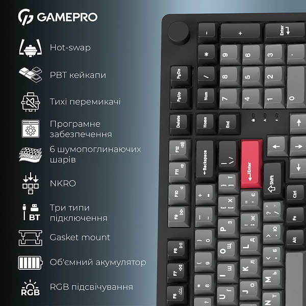 Фото - Клавиатура беспроводная игровая GamePro Asgard Drakkar Keychron Super Black (MK305BK)