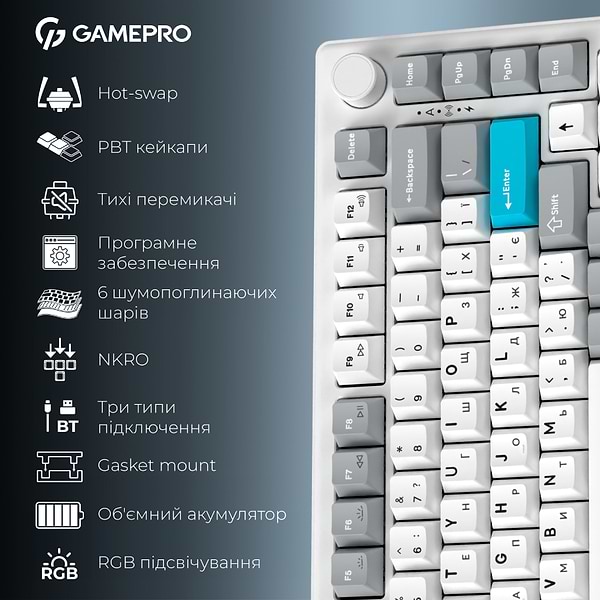 Фото - Клавиатура беспроводная игровая GamePro Asgard Yord Keychron Super White (MK266WH)
