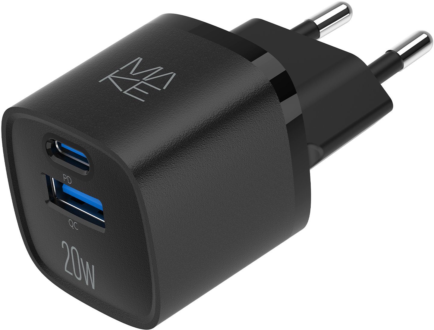 Сетевое зарядное устройство MAKE 20W GaN PD + QC3.0 Black (MCW-2022GBK)