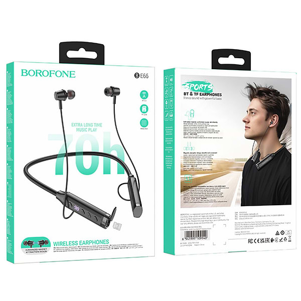 Фото - Наушники вкладыши беспроводные BOROFONE BE66 Motor neck-mounted Black (6941991109140)