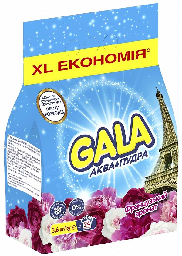 Фото - Пральний порошок Gala Аква-Пудра Французький аромат 3.6 кг (8006540519363)