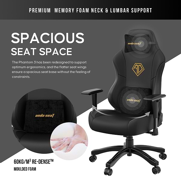 Фото - Крісло для геймерів Anda Seat Phantom 3 Size L Black & Gold (AD18Y-06-B-PVC)