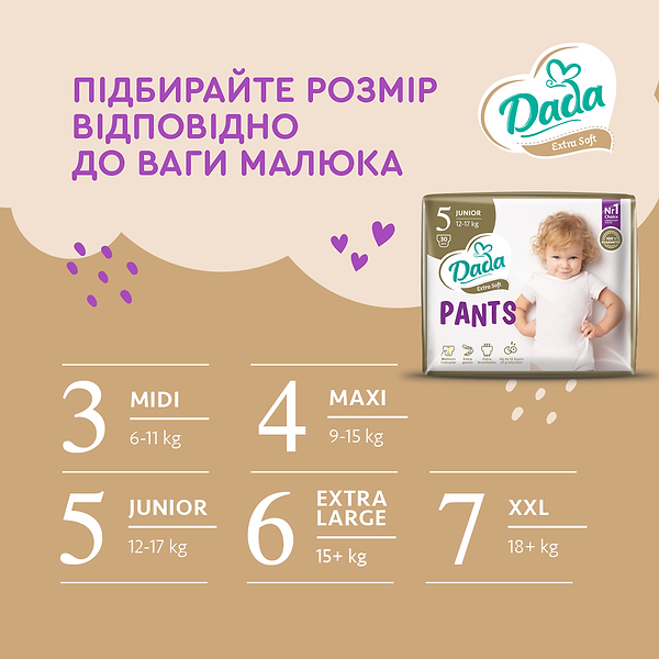 Фото - Одноразові підгузки-трусики Dada Extra Soft Розмір 6 XL (15+ кг), 28 шт. (980696)