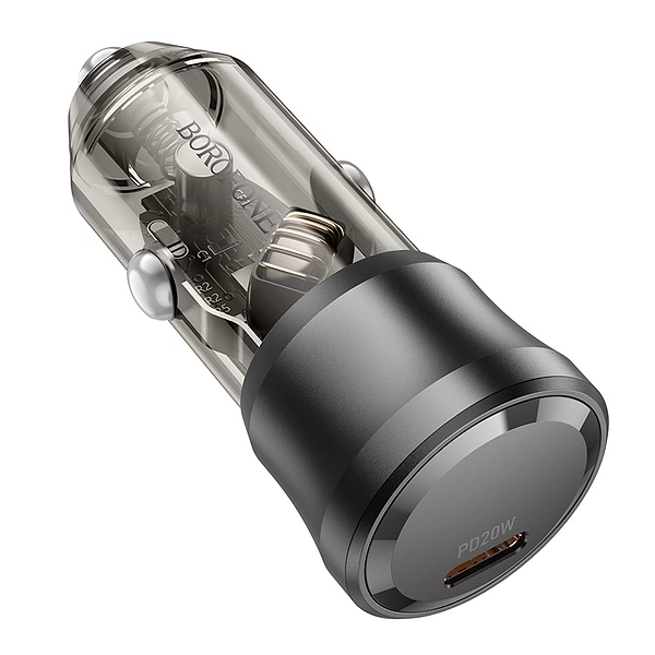 Фото - Автомобільний зарядний пристрій BOROFONE BZ24 Clever single port PD20W car charger Transparent Black (6941991106934)
