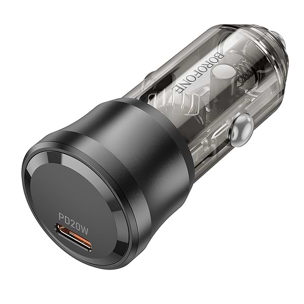 Фото - Автомобільний зарядний пристрій BOROFONE BZ24 Clever single port PD20W car charger Transparent Black (6941991106934)