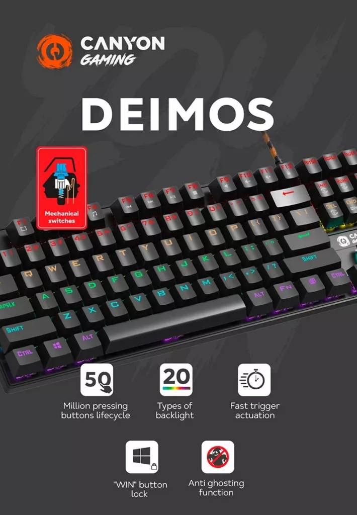 Фото - Клавіатура дротова ігрова Canyon Deimos GK-4 Rainbow LED ENG/UKR Black (CND-SKB4-US)