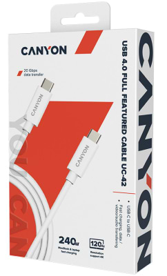 Фото - Кабель синхронизации данных Canyon UC-42 Type C to Type C 20G 5A 240W 2m White (CNS-USBC42W)