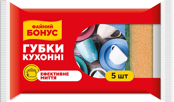 Фото - Губка для миття посуду поролонова Бонус 5шт