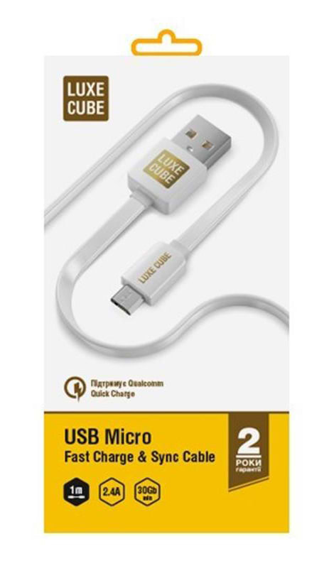 Кабель Luxe Cube Flat USB-microUSB, 1м, білий (2231252967010)