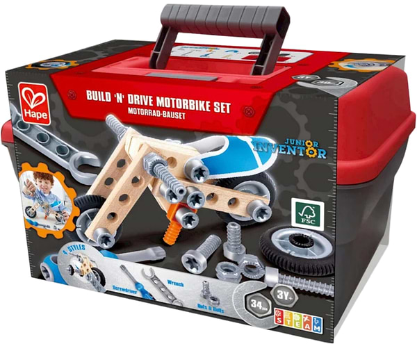 Фото - Дерев'яний конструктор Hape Мотоцикл 34 деталі (E3037)
