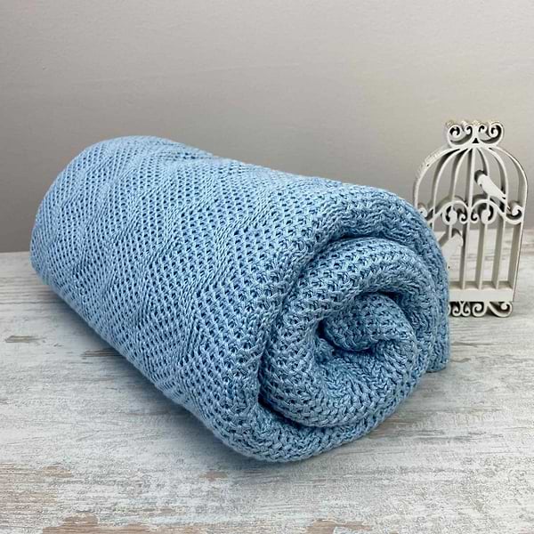 Фото - Плед полуторний Прованс Діно зигзаг Блакитний 130х170 см (022437)