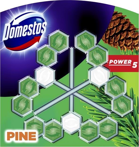 Туалетний блок Domestos Power 5 Тріо Свіжість xвої 3x55г - Фото 1