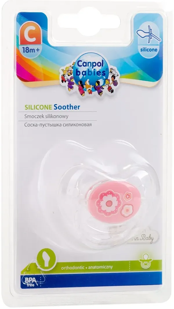 Фото - Анатомічна пустушка Canpol babies Newborn baby силіконова 18+ міс. рожеві квіти, 1 шт. (22/567_pin)