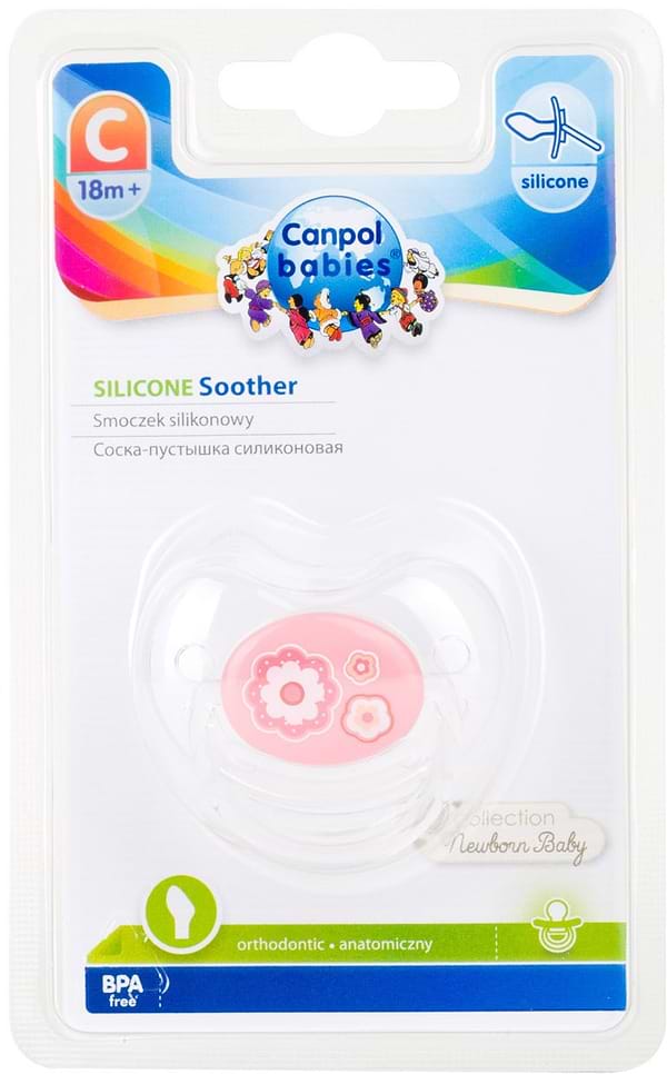 Фото - Анатомічна пустушка Canpol babies Newborn baby силіконова 18+ міс. рожеві квіти, 1 шт. (22/567_pin)