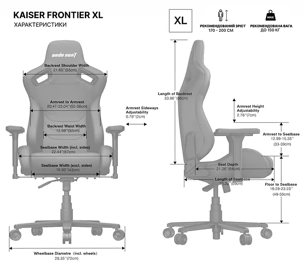Фото - Крісло для геймерів Anda Seat Kaiser Frontier XL Grey fabric (AD12YXL-17-G-F)