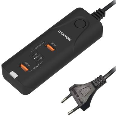Сетевое зарядное устройство Canyon H-10 2USB-A QC 3.0 18W 2USB-C PD 20W Black (CNE-CHA10B)