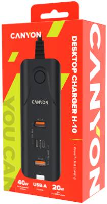 Фото - Мережевий зарядний пристрій Canyon H-10 2USB-A QC 3.0 18W 2USB-C PD 20W Black (CNE-CHA10B)