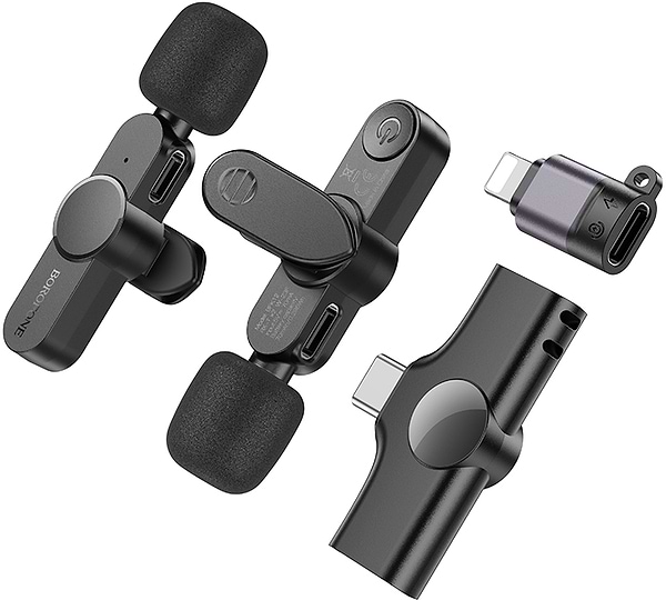 Фото - Мікрофон для смартфона BOROFONE BFK12 Trophy lavalier wireless digital microphone iP/Type-C Black (6941991106408)