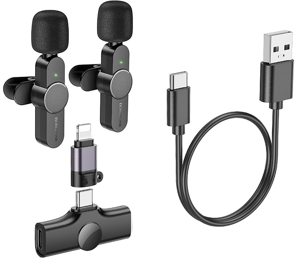 Фото - Мікрофон для смартфона BOROFONE BFK12 Trophy lavalier wireless digital microphone iP/Type-C Black (6941991106408)