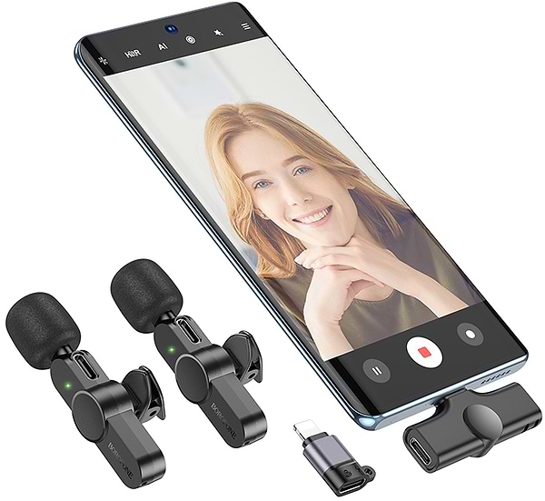 Фото - Мікрофон для смартфона BOROFONE BFK12 Trophy lavalier wireless digital microphone iP/Type-C Black (6941991106408)