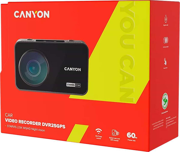 Фото - Уценка - Видеорегистратор Canyon DVR25GPS WQHD 2.5K 1440p GPS Wi-Fi Black (CND-DVR25GPS)
