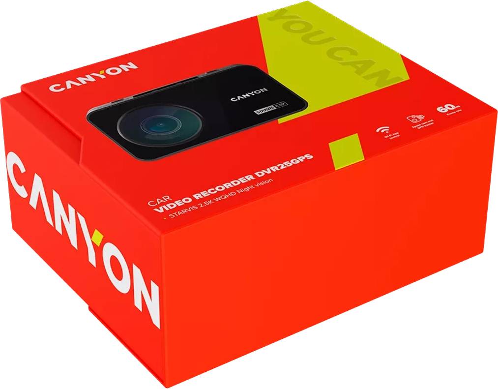 Фото - Уценка - Видеорегистратор Canyon DVR25GPS WQHD 2.5K 1440p GPS Wi-Fi Black (CND-DVR25GPS)