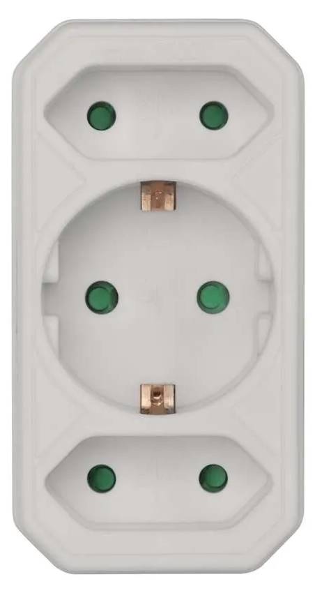 Фото - Разветвитель 220В EMOS адаптер SCHUKO (P00272) 2× прямоугольная + 1× круглая, белая