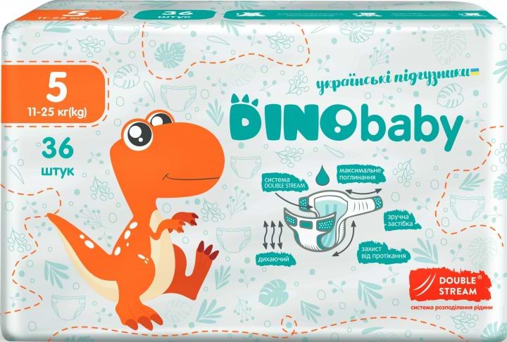 Одноразові підгузки DinoBaby Розмір 5 (11-25 кг), 36 шт. (DB5.614) - Фото 1