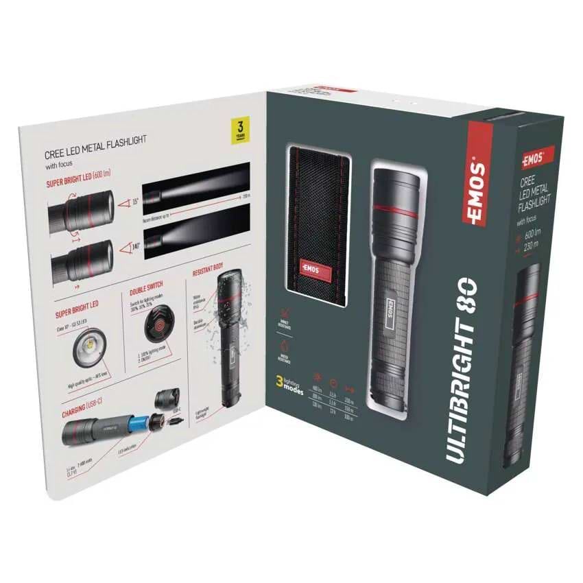 Фото - Фонарь EMOS P3180 Ultibright 80 600 Lm 2600 mAh металл фокус