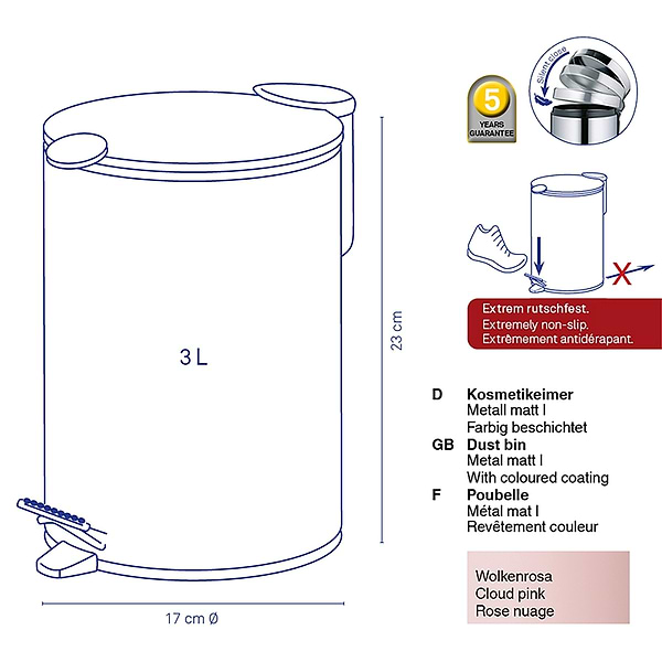 Фото - Бак для сміття з педаллю Kela Mats світло-рожевий 3 л (23617)