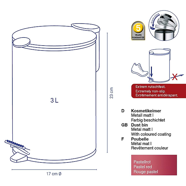 Фото - Бак для сміття з педаллю Kela Mats пастельно-червоний 3 л (23618)