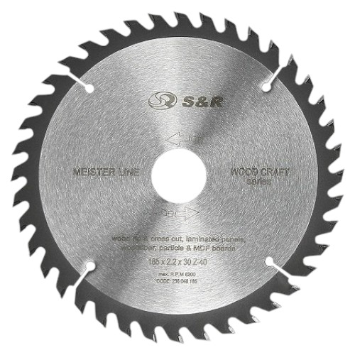 Диск алмазний S&R WoodCraft 185x30/20/16x2.2 Z40 (238040185)