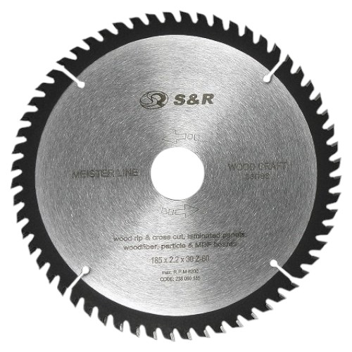Диск алмазный S&R WoodCraft 185x30/20/16x2.2 Z60 (238060185)