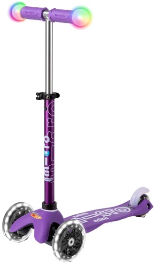 Трёхколёсный самокат Micro "Mini Deluxe Magic" – фиолетовый (до 50 кг, трехколесный, свет) (MMD129)