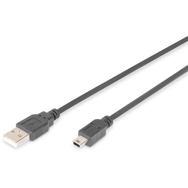 Кабель USB - miniUSB Digitus USB 2.0 AM/miniB 5pin 1.8m Black (AK-300108-018-S) - Фото 1