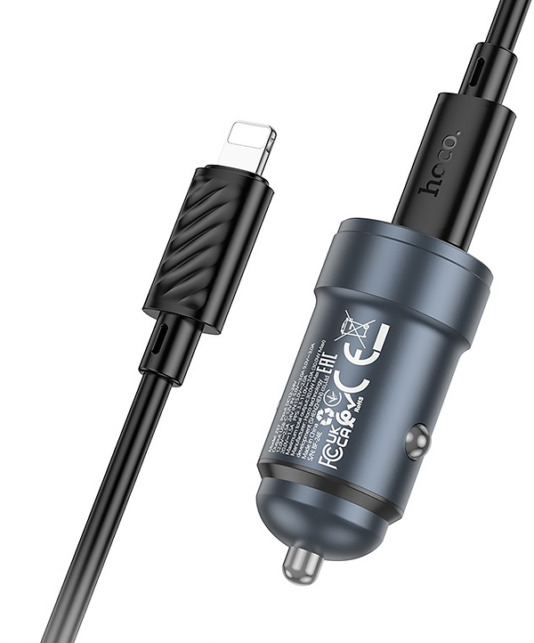 Фото - Автомобильное зарядное устройство HOCO Z57 Glorious single-port PD30W car charger set (C to iP) Metal Gray (6942007633062)