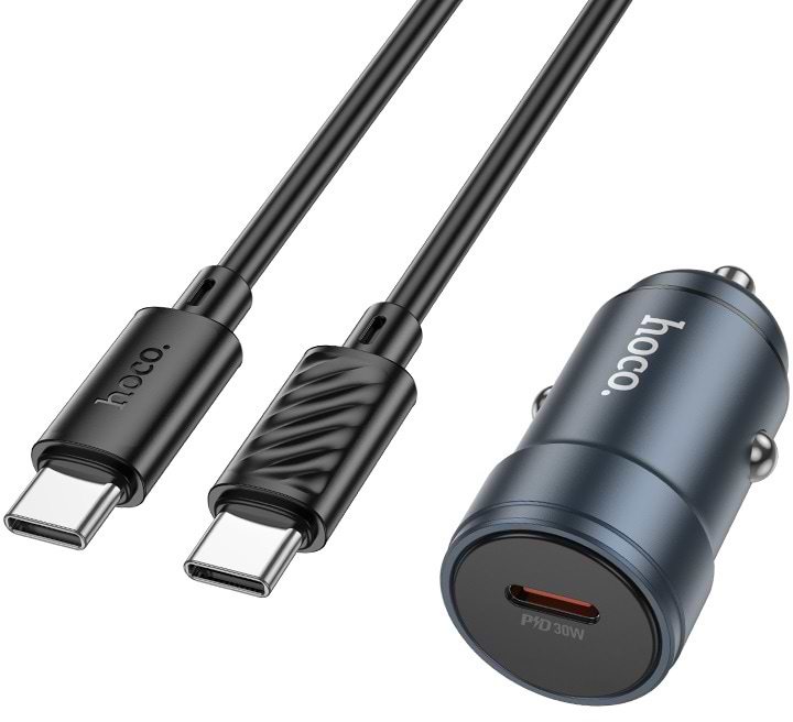 Автомобильное зарядное устройство HOCO Z57 Glorious single-port PD30W car charger set (C to C) Metal Gray (6942007633086)